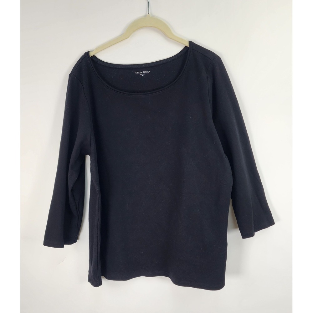 Eileen Fisher Top Women's XL Black Boat Neck 3/4 Sleeve Stretch